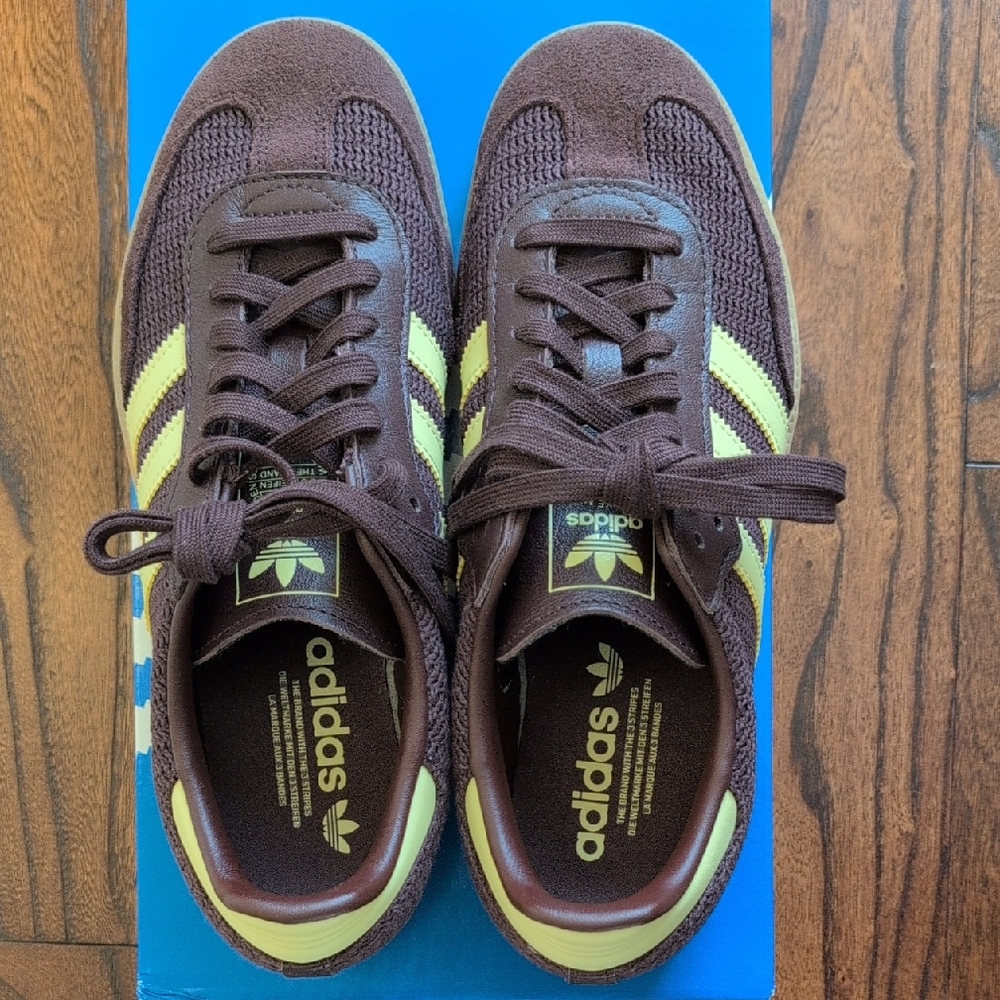 Adidas Women's Samba OG Shoes In Crocheted Shadow Brown & Powder Yellow - Picture 2 of 5